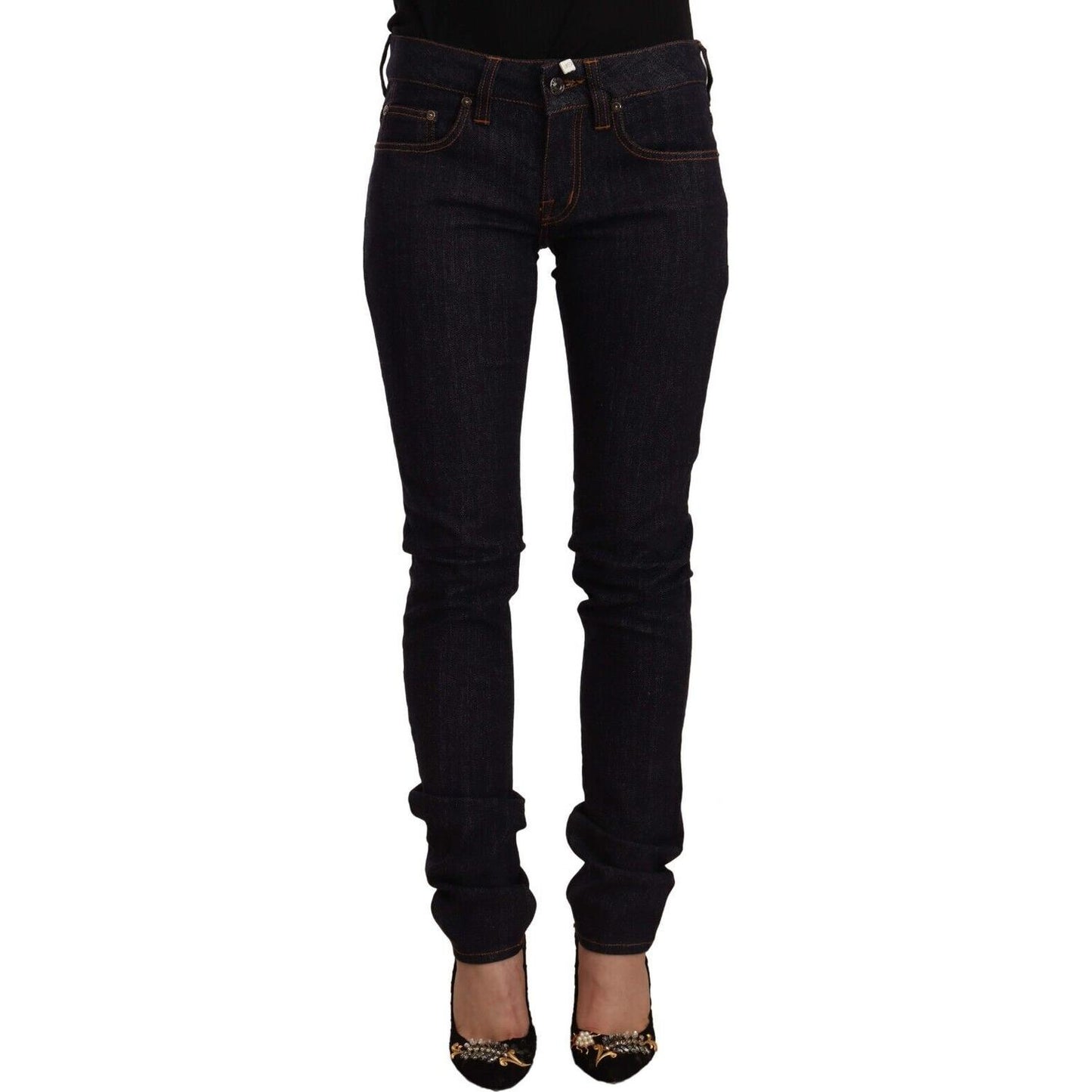 GF Ferre Black Mid Waist Cotton Denim Skinny Jeans GF Ferre