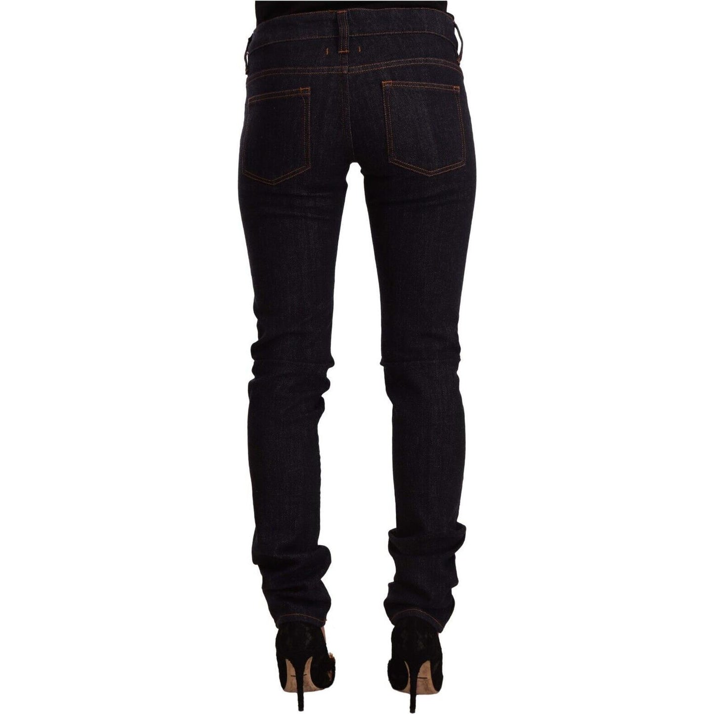 GF Ferre Black Mid Waist Cotton Denim Skinny Jeans GF Ferre