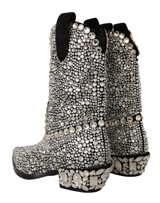 Dolce & Gabbana Crystal-Embellished Black Suede Boots