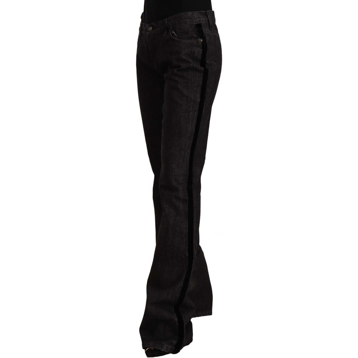 GF Ferre Black Mid Waist Cotton Denim Straight Boot Cut Jeans