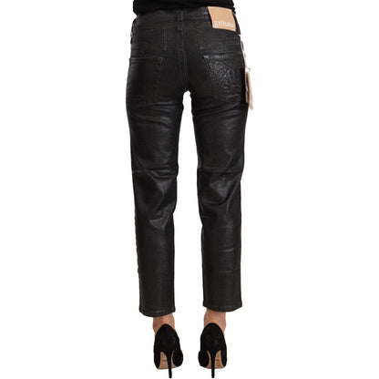John Galliano Black Glittered Mid Waist Cotton Cropped Pants John Galliano