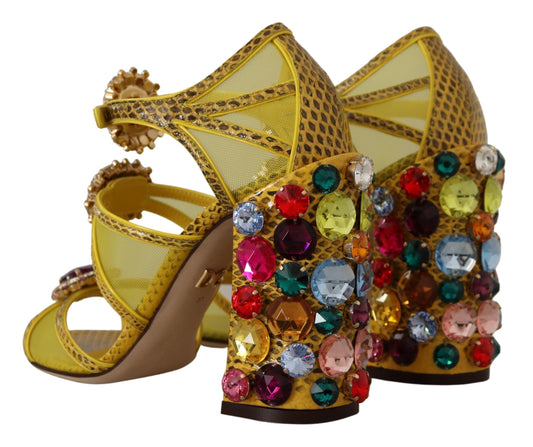 Dolce & Gabbana Stunning Crystal-Embellished Yellow Leather Sandals