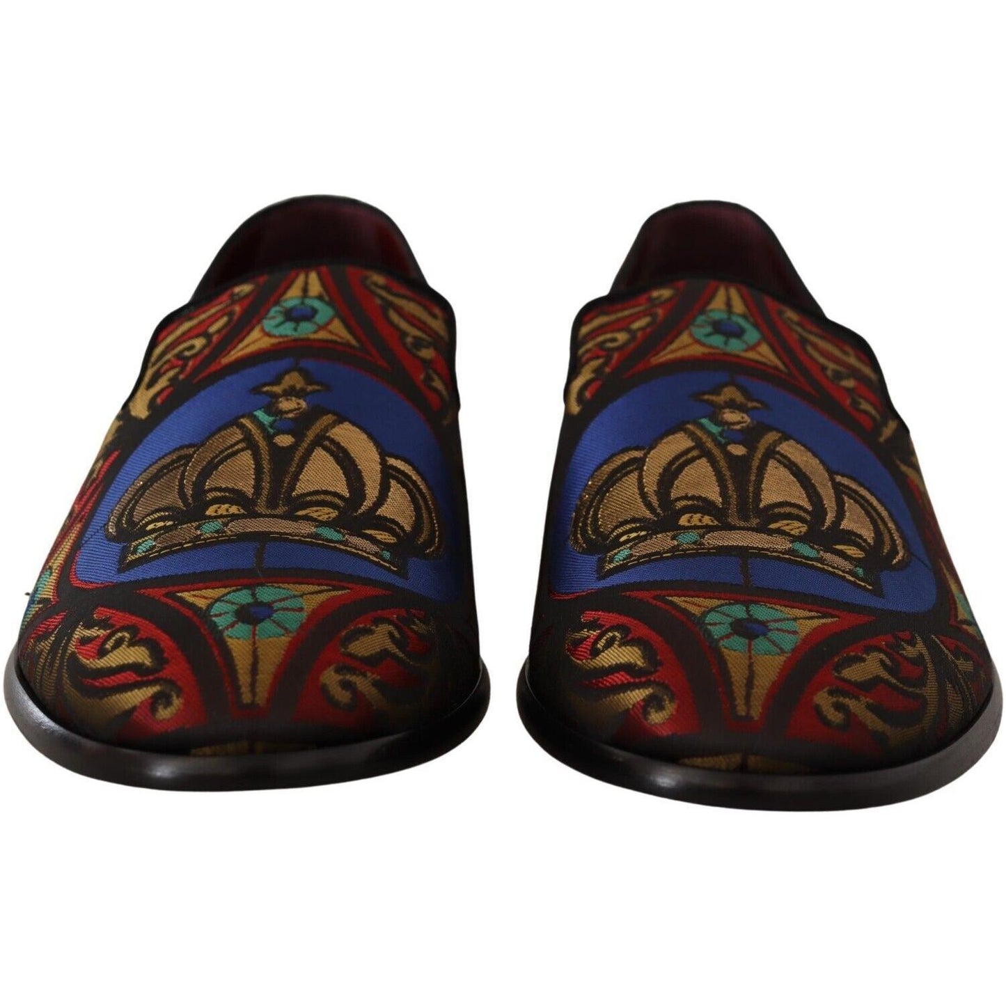 Dolce & Gabbana Multicolor Jacquard Crown Slippers Loafers Shoes Dolce & Gabbana
