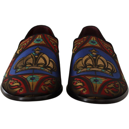 Dolce & Gabbana Multicolor Jacquard Crown Slippers Loafers Shoes Dolce & Gabbana