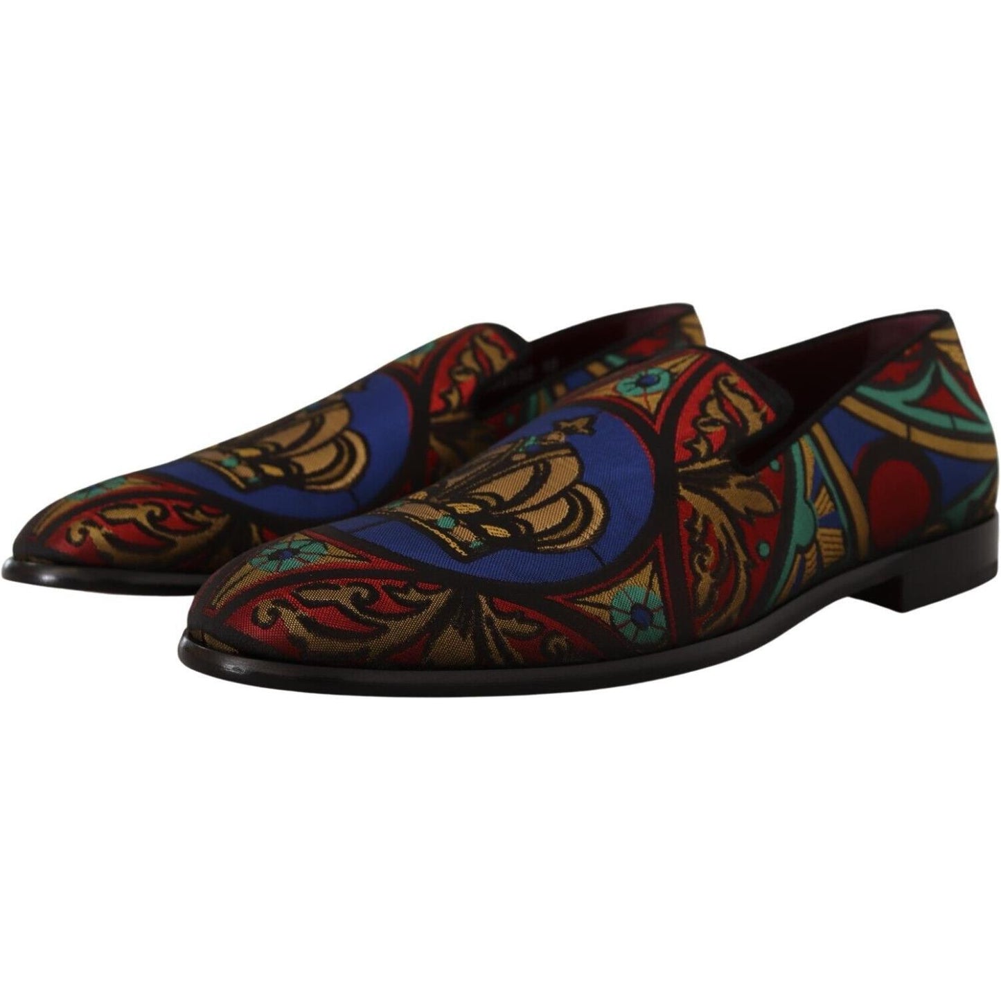 Dolce & Gabbana Multicolor Jacquard Crown Slippers Loafers Shoes Dolce & Gabbana