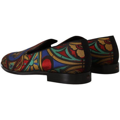 Dolce & Gabbana Multicolor Jacquard Crown Slippers Loafers Shoes Dolce & Gabbana