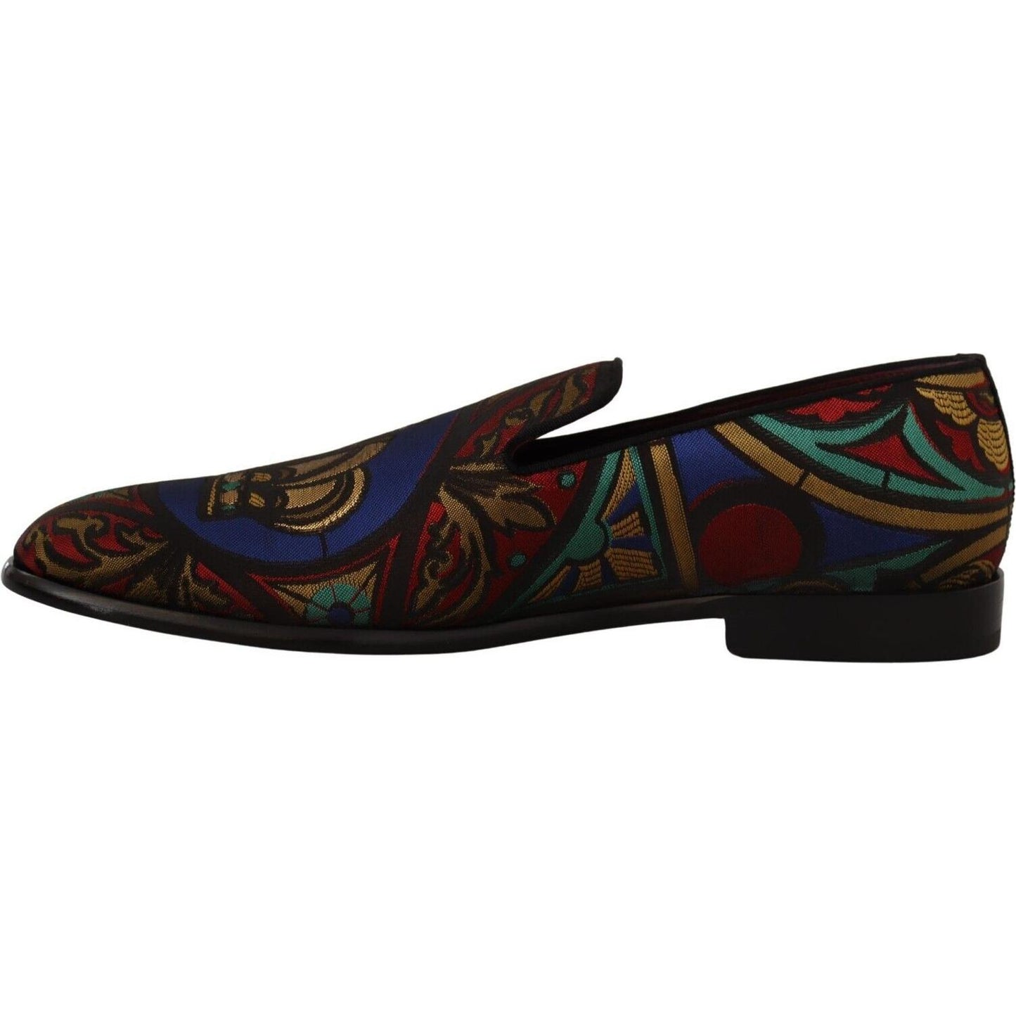 Dolce & Gabbana Multicolor Jacquard Crown Slippers Loafers Shoes Dolce & Gabbana