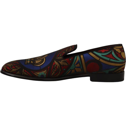 Dolce & Gabbana Multicolor Jacquard Crown Slippers Loafers Shoes Dolce & Gabbana