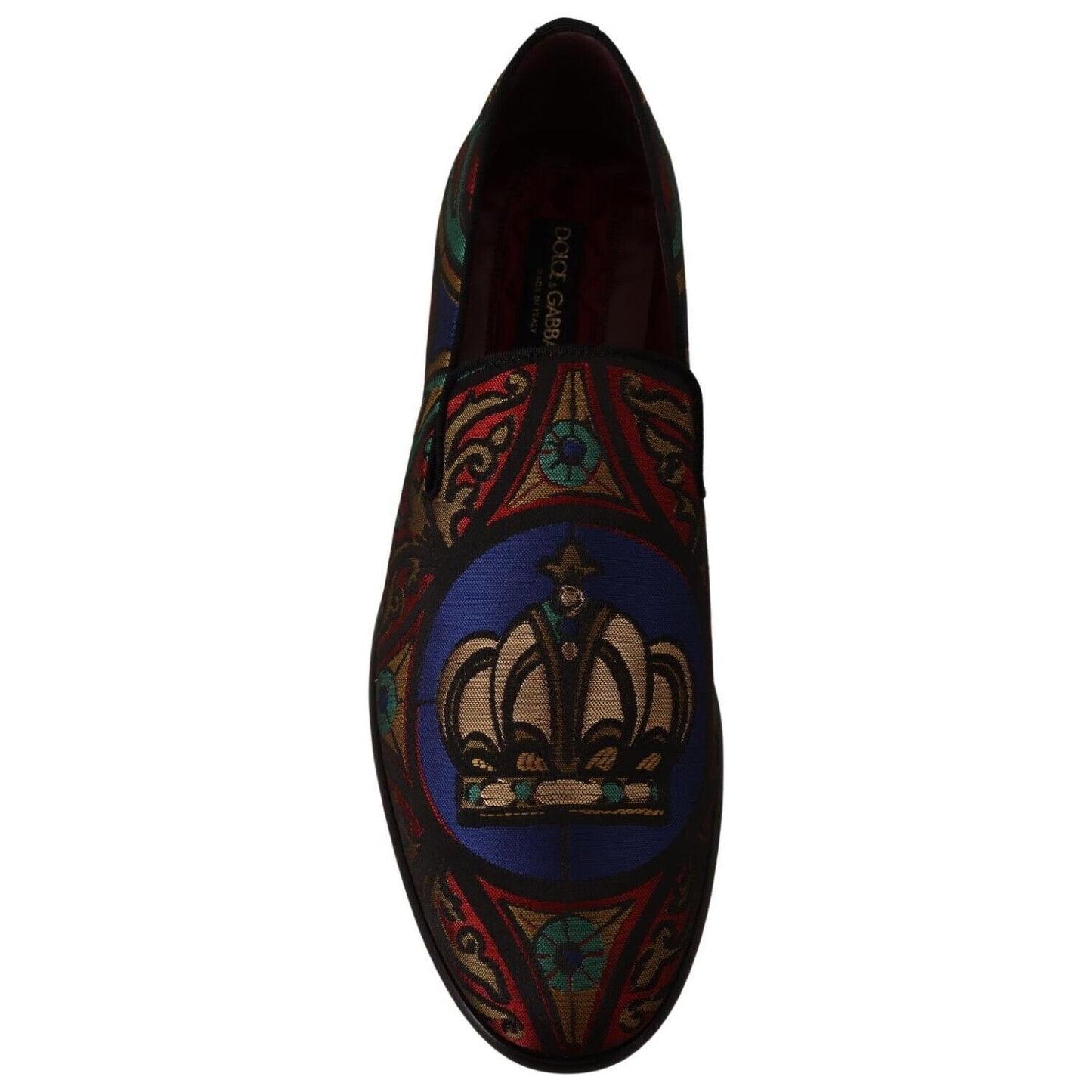 Dolce & Gabbana Multicolor Jacquard Crown Slippers Loafers Shoes Dolce & Gabbana