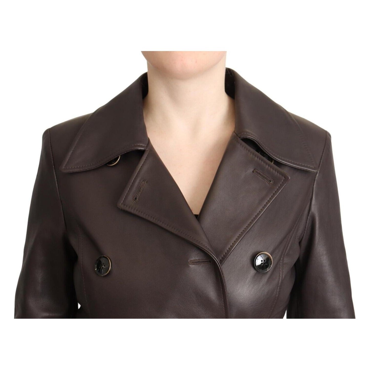 Dolce & Gabbana Dark Brown Leather Long Sleeves Belted Jacket