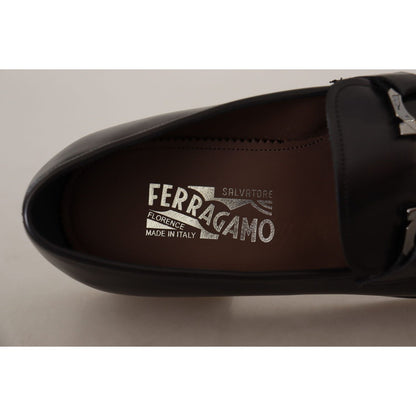 Salvatore Ferragamo Black Calf Leather Moccasin Formal Shoes