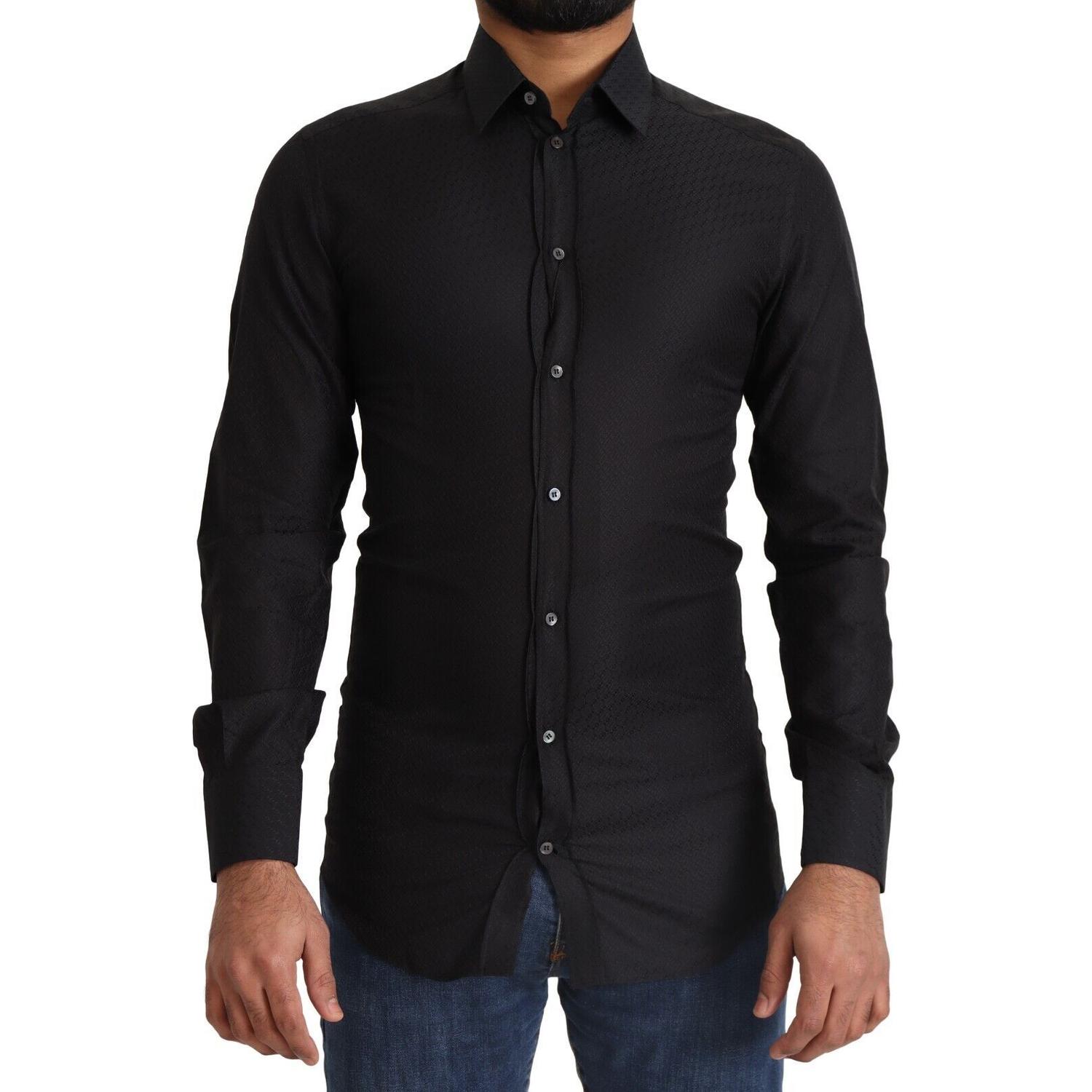 Dolce & Gabbana Black GOLD Cotton Slim Dress Formal Shirt