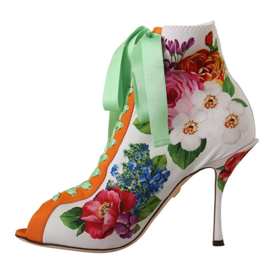 Dolce & Gabbana White Jersey Stretch Boots Open Toes Heels Shoes