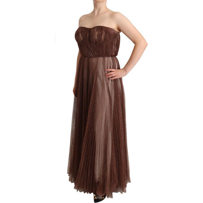 Dolce & Gabbana Metallic Bronze Polyester Maxi Gown Dress