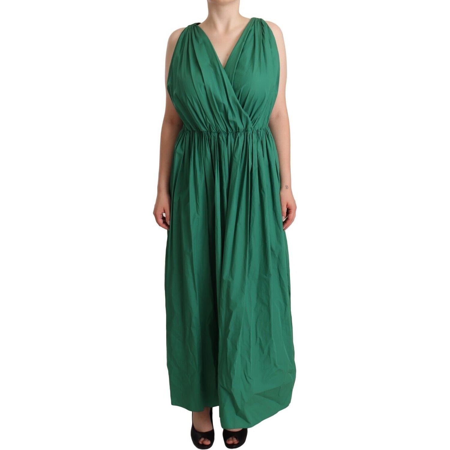 Dolce & Gabbana Green Cotton Sleeveless V-neck Dress