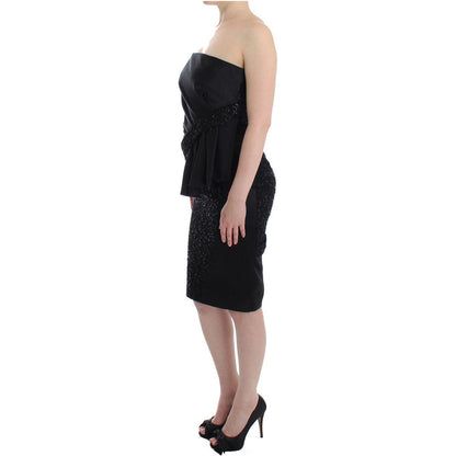 Masha Ma Black Strapless Embellished Pencil Dress