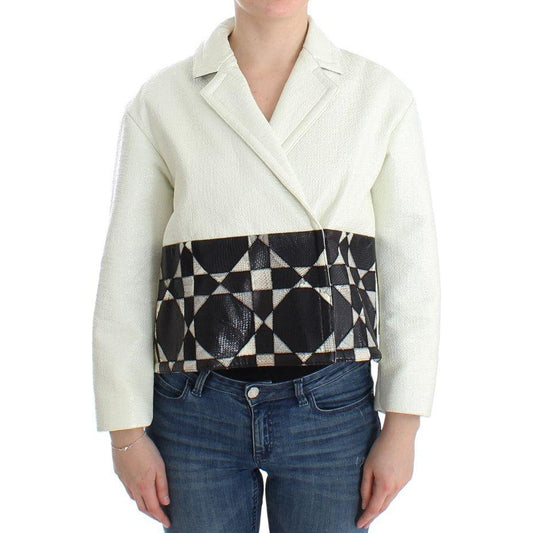Andrea Pompilio White Black Cropped Leather Jacket Andrea Pompilio