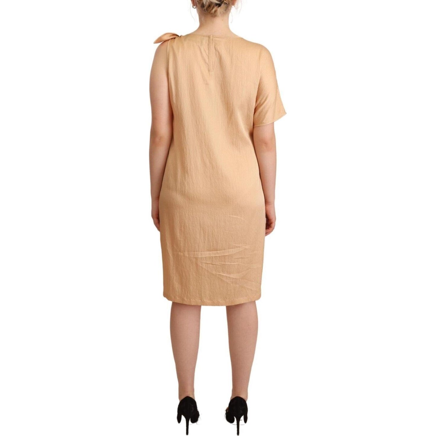 Moschino Elegant One-Sleeve Beige Shift Dress Moschino