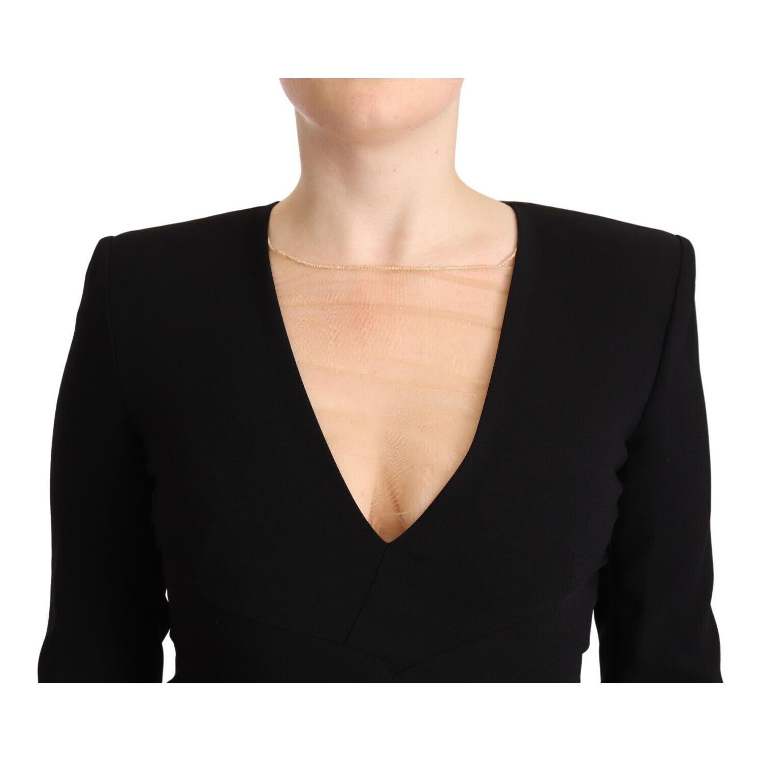 Dsquared² Black Long Sleeves Deep V-neck Mini Sheath Dress