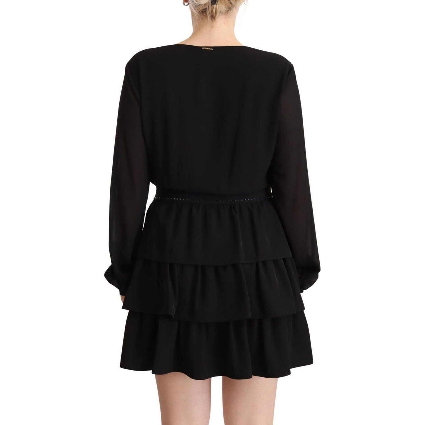 Liu Jo Black Polyester Long Sleeves V-neck Mini A-line Dress