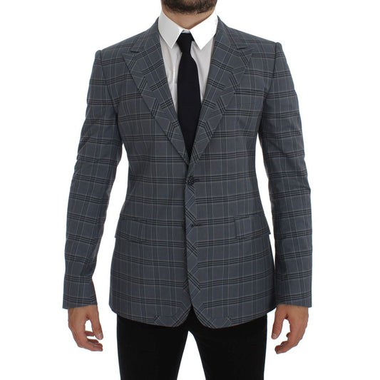 Dolce & Gabbana Blue Checkered Slim Fit Blazer Jacket