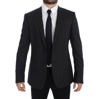 Dolce & Gabbana Gray Striped Slim Fit Wool Blazer