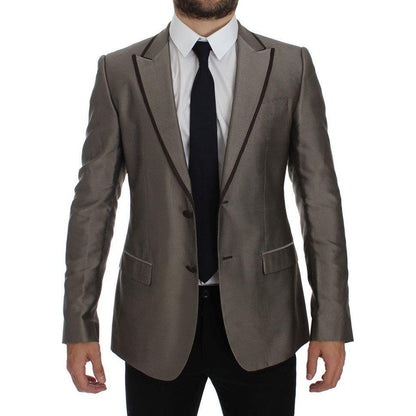 Dolce & Gabbana Brown Slim Fit Silk Two Button Blazer