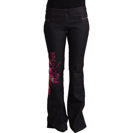 Exte Chic Mid Waist Flared Black Denim Jeans Exte