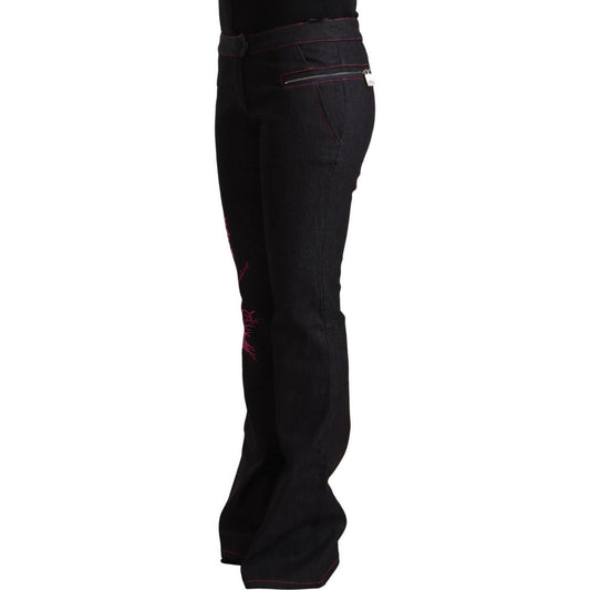 Exte Chic Mid Waist Flared Black Denim Jeans Exte