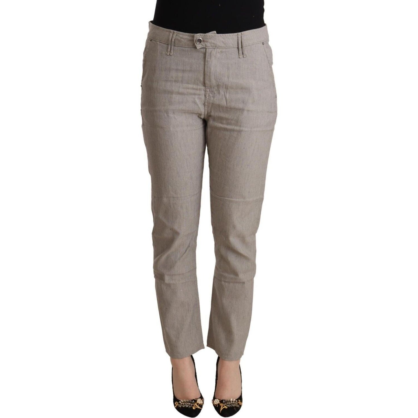 CYCLE Light Gray Linen Blend Mid Waist Tapered Pants