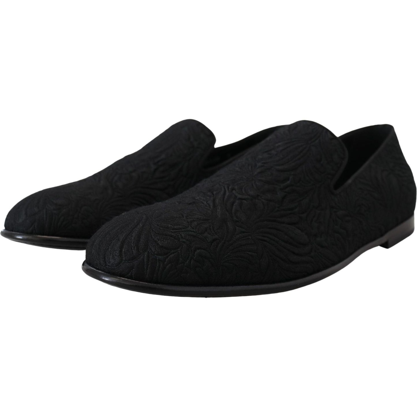 Dolce & Gabbana Black Floral Jacquard Slippers Loafers Shoes Dolce & Gabbana