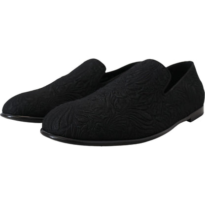 Dolce & Gabbana Black Floral Jacquard Slippers Loafers Shoes Dolce & Gabbana