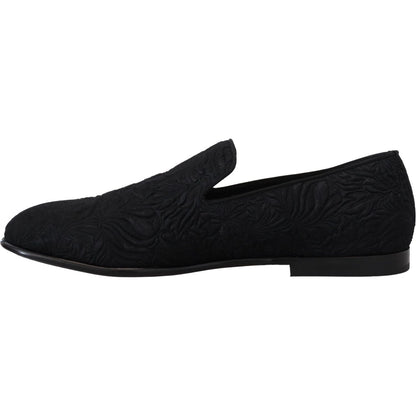 Dolce & Gabbana Black Floral Jacquard Slippers Loafers Shoes Dolce & Gabbana