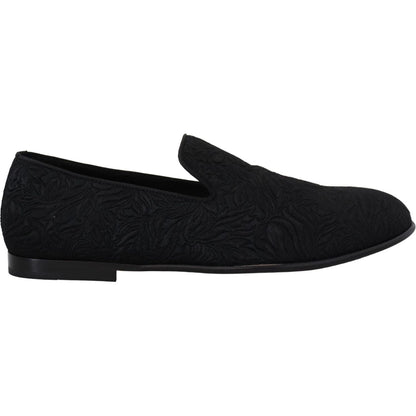 Dolce & Gabbana Black Floral Jacquard Slippers Loafers Shoes Dolce & Gabbana