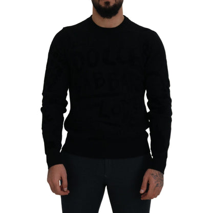 Dolce & Gabbana Black Wool Logo Pattern Crewneck Pullover Sweater