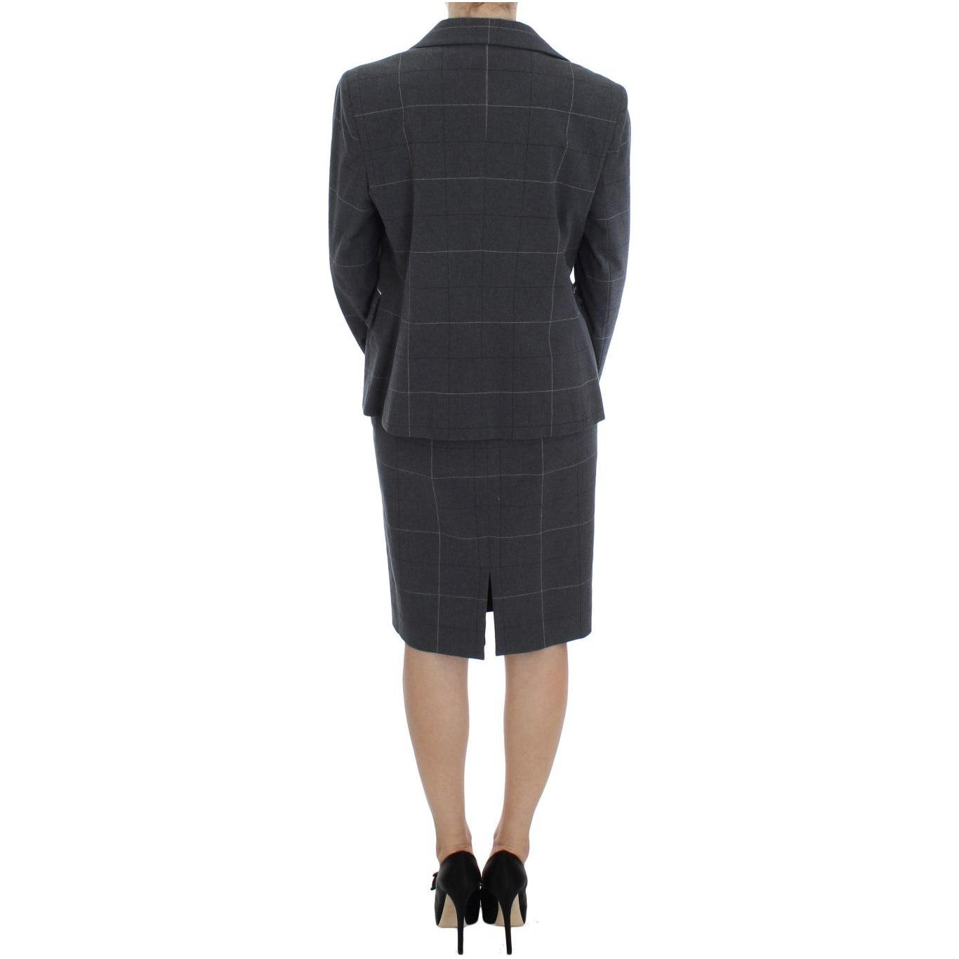 BENCIVENGA Elegant Gray Checkered Sheath Suit Set Suit BENCIVENGA