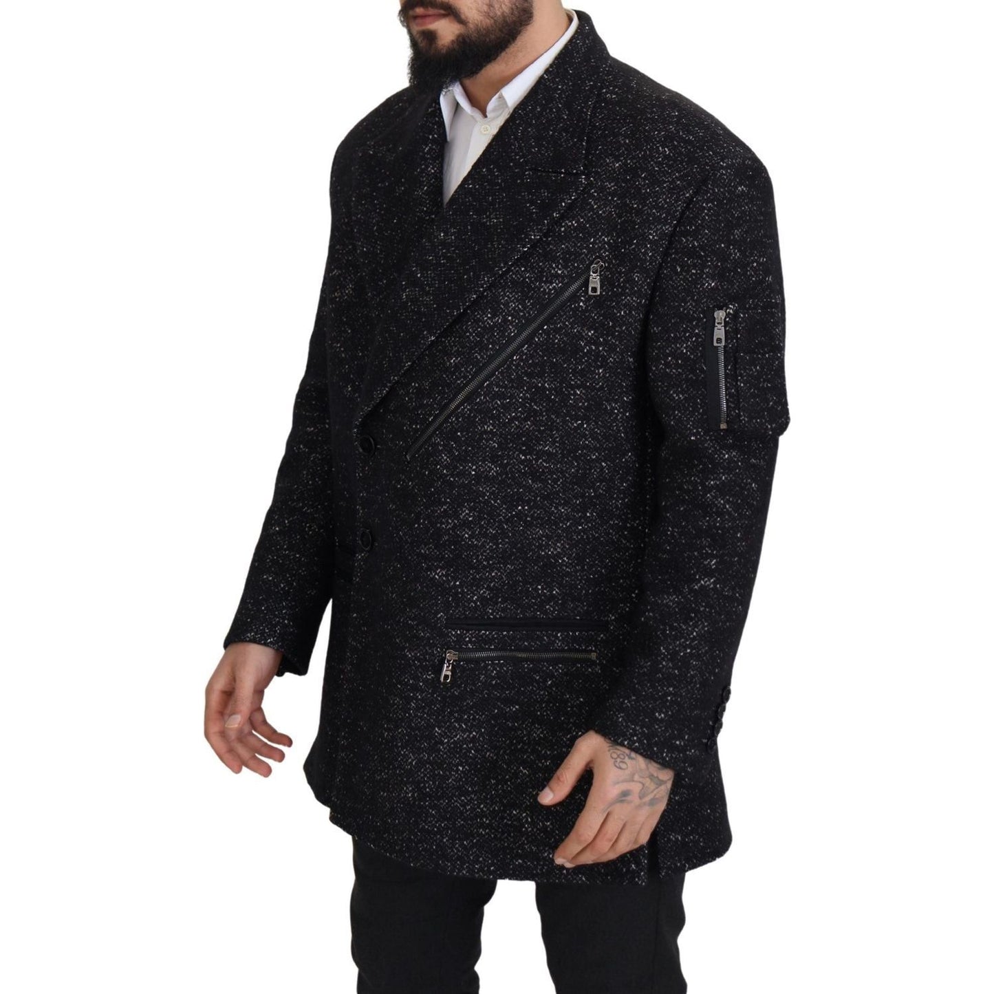 Dolce & Gabbana Black Wool Double Breasted Coat Men Jacket Dolce & Gabbana