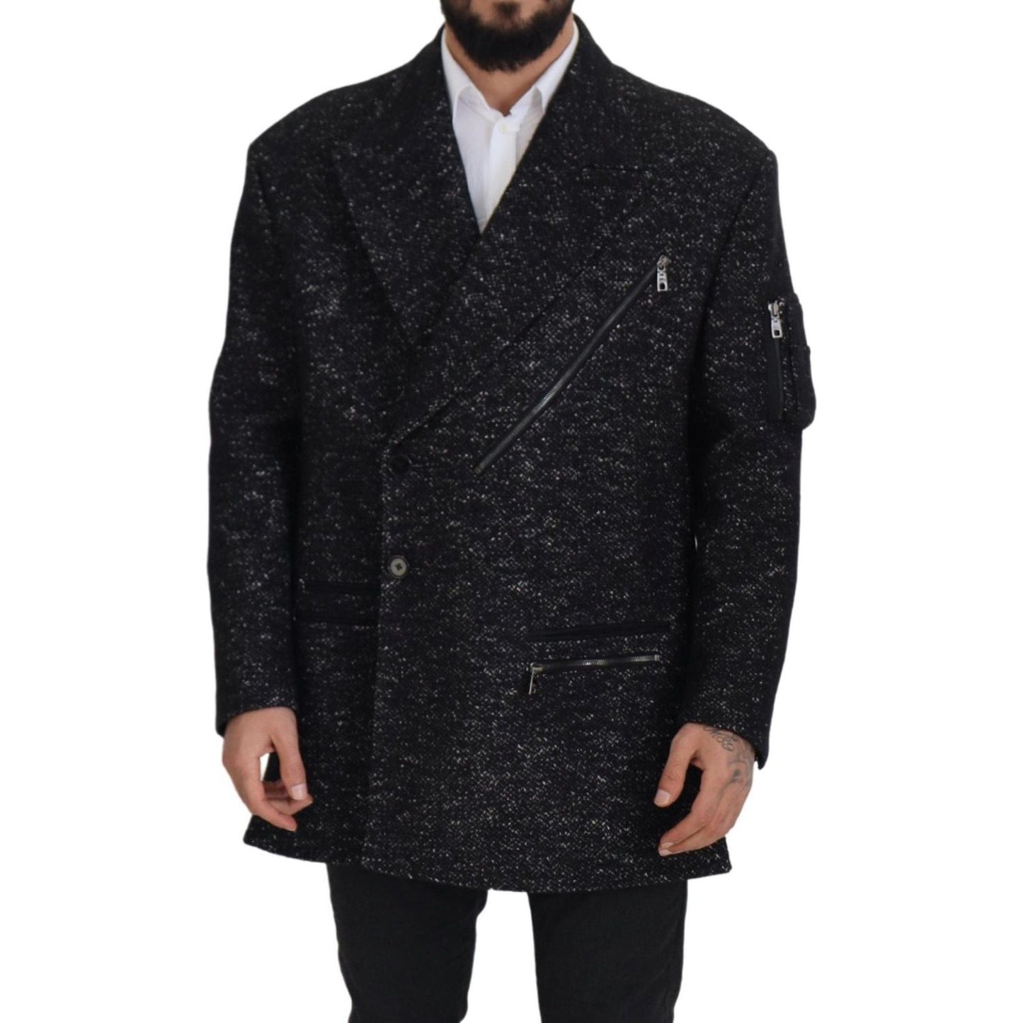 Dolce & Gabbana Black Wool Double Breasted Coat Men Jacket Dolce & Gabbana