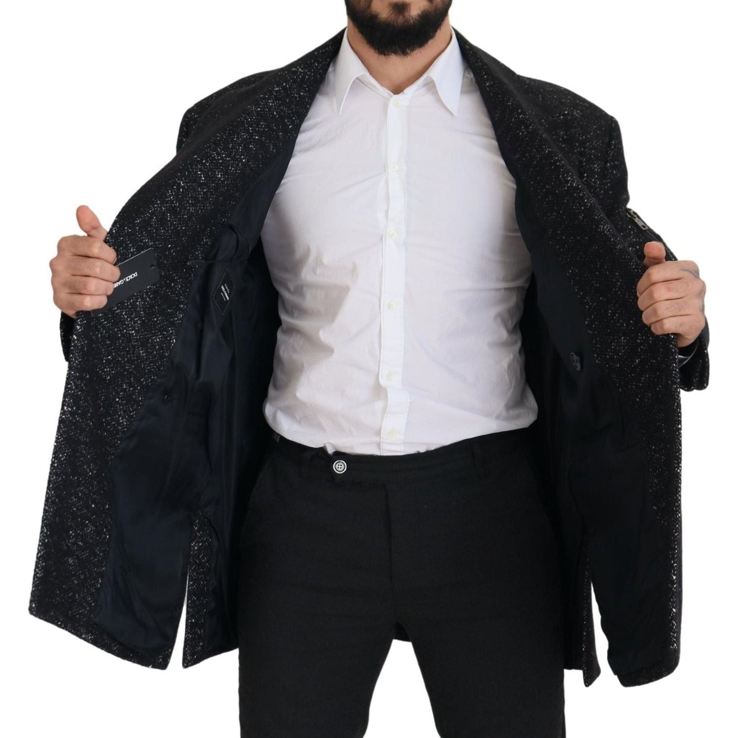 Dolce & Gabbana Black Wool Double Breasted Coat Men Jacket Dolce & Gabbana