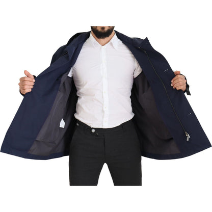 Dolce & Gabbana Blue Hooded Double Breasted Coat Jacket Dolce & Gabbana