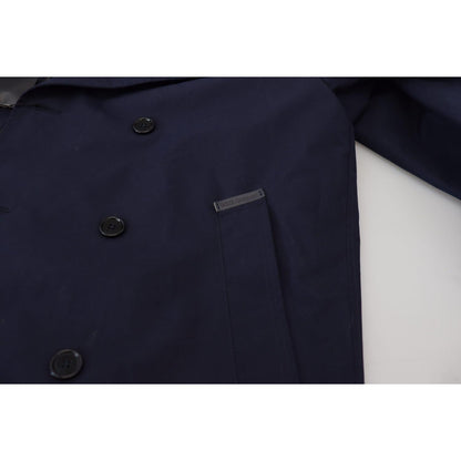Dolce & Gabbana Blue Hooded Double Breasted Coat Jacket Dolce & Gabbana