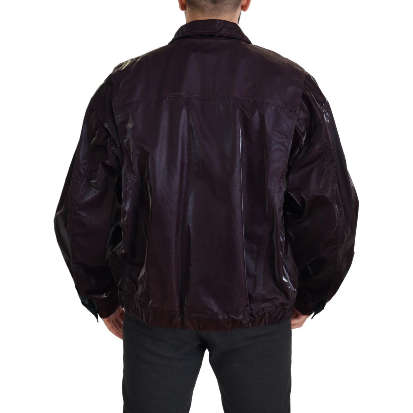 Dolce & Gabbana Bordeaux Nylon Collared Men Coat Jacket Dolce & Gabbana