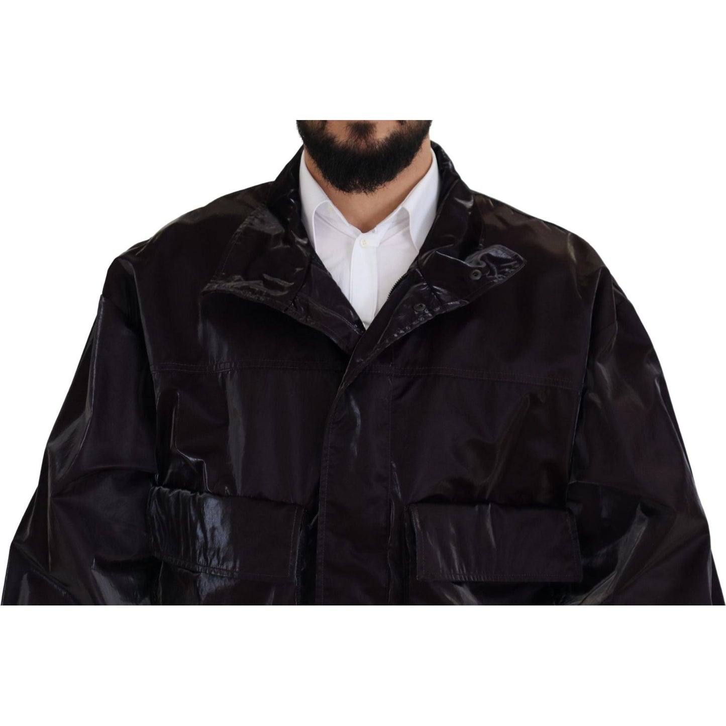 Dolce & Gabbana Bordeaux Nylon Collared Men Coat Jacket Dolce & Gabbana
