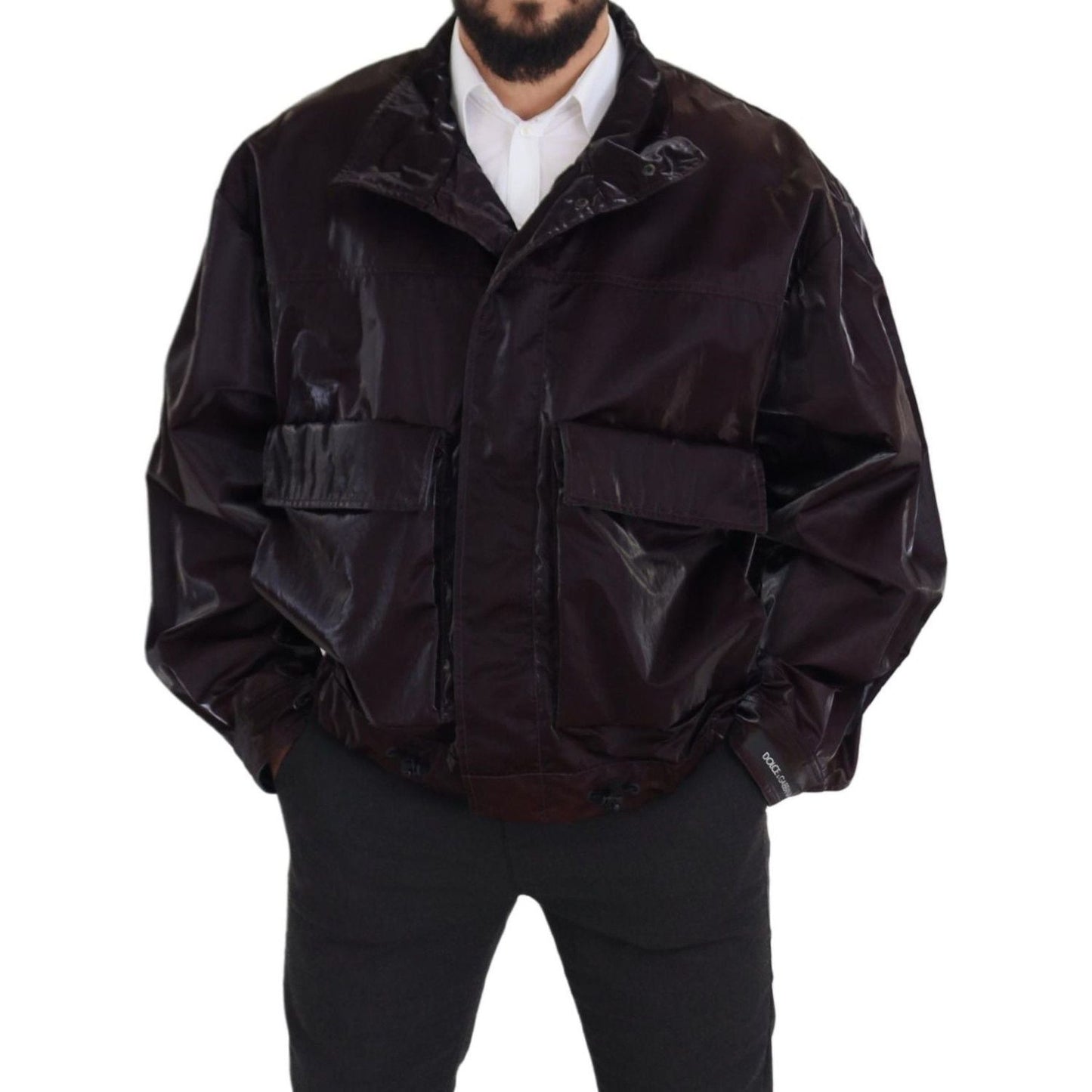 Dolce & Gabbana Bordeaux Nylon Collared Men Coat Jacket Dolce & Gabbana