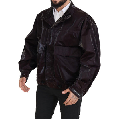 Dolce & Gabbana Bordeaux Nylon Collared Men Coat Jacket Dolce & Gabbana