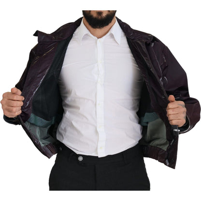 Dolce & Gabbana Purple Nylon Collared Biker Coat Jacket Dolce & Gabbana
