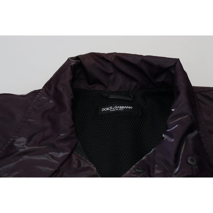 Dolce & Gabbana Purple Nylon Collared Biker Coat Jacket Dolce & Gabbana