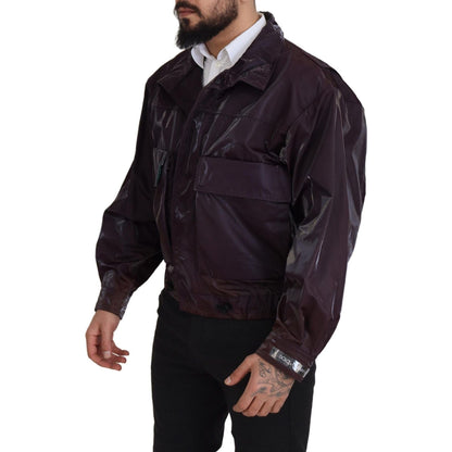 Dolce & Gabbana Purple Nylon Collared Biker Coat Jacket Dolce & Gabbana