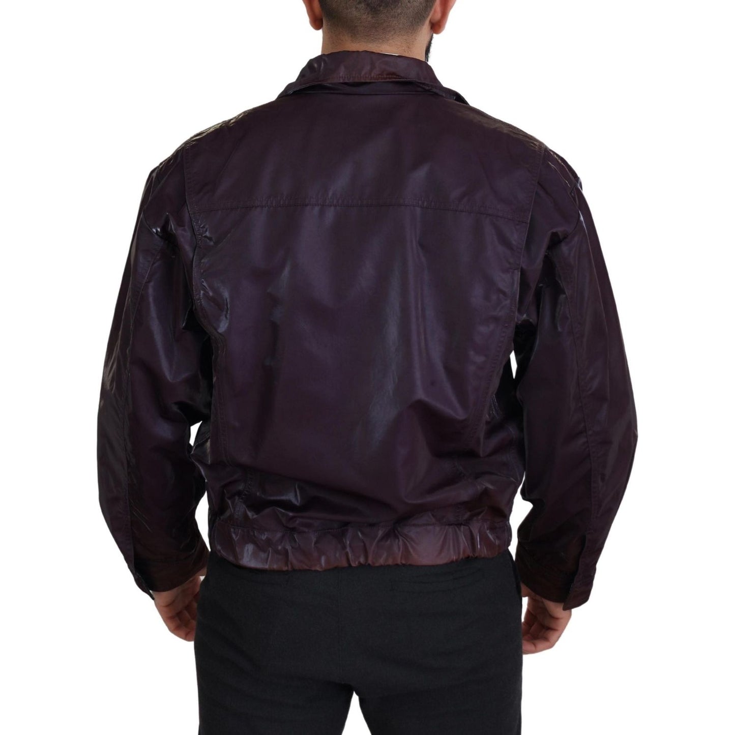 Dolce & Gabbana Purple Nylon Collared Biker Coat Jacket Dolce & Gabbana