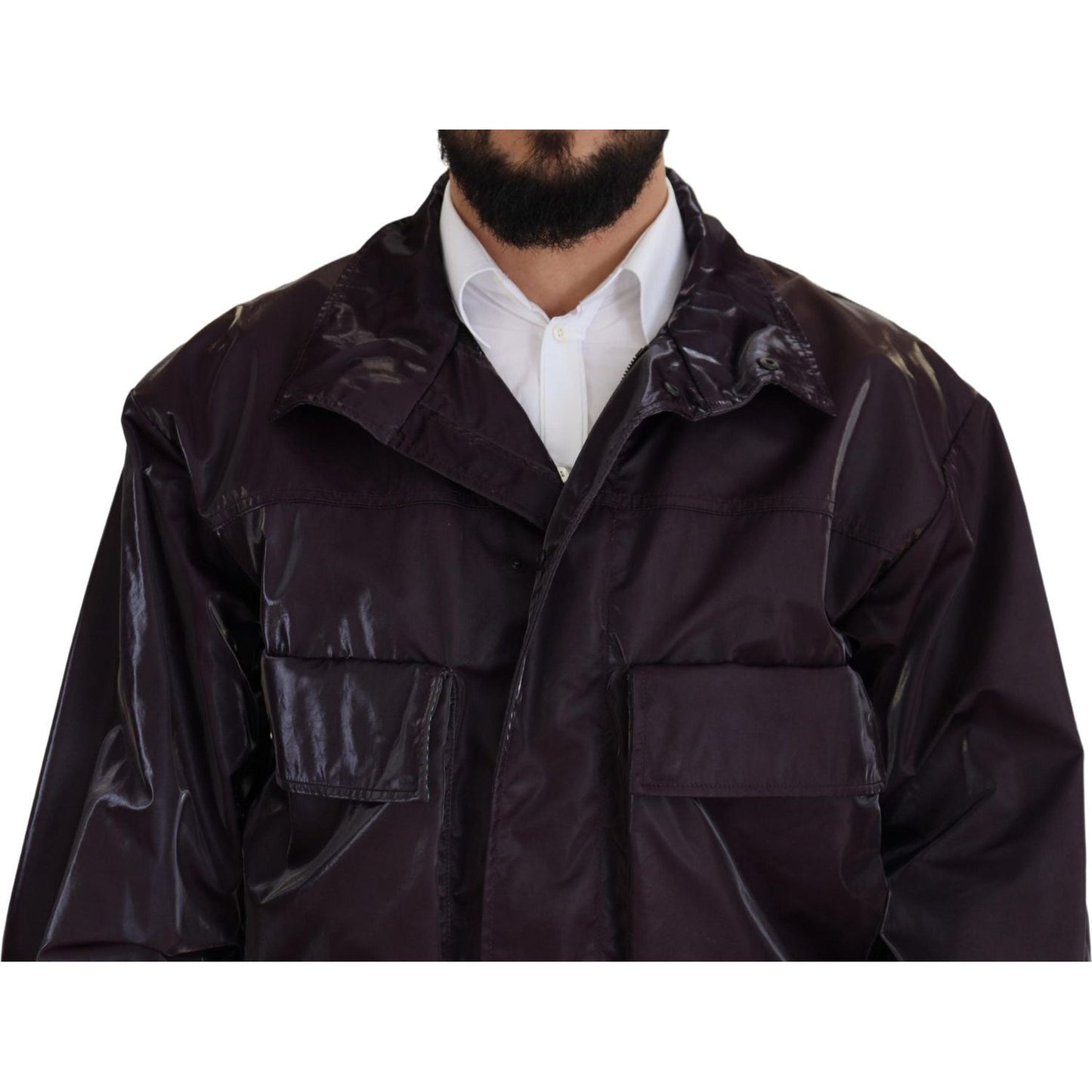 Dolce & Gabbana Purple Nylon Collared Biker Coat Jacket Dolce & Gabbana
